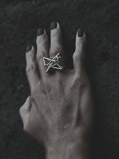 Geometric silver ring
